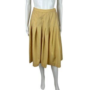 Vintage 80s Pleated Skirt Women's Extra Small Pale Yellow Knee Length High Waist